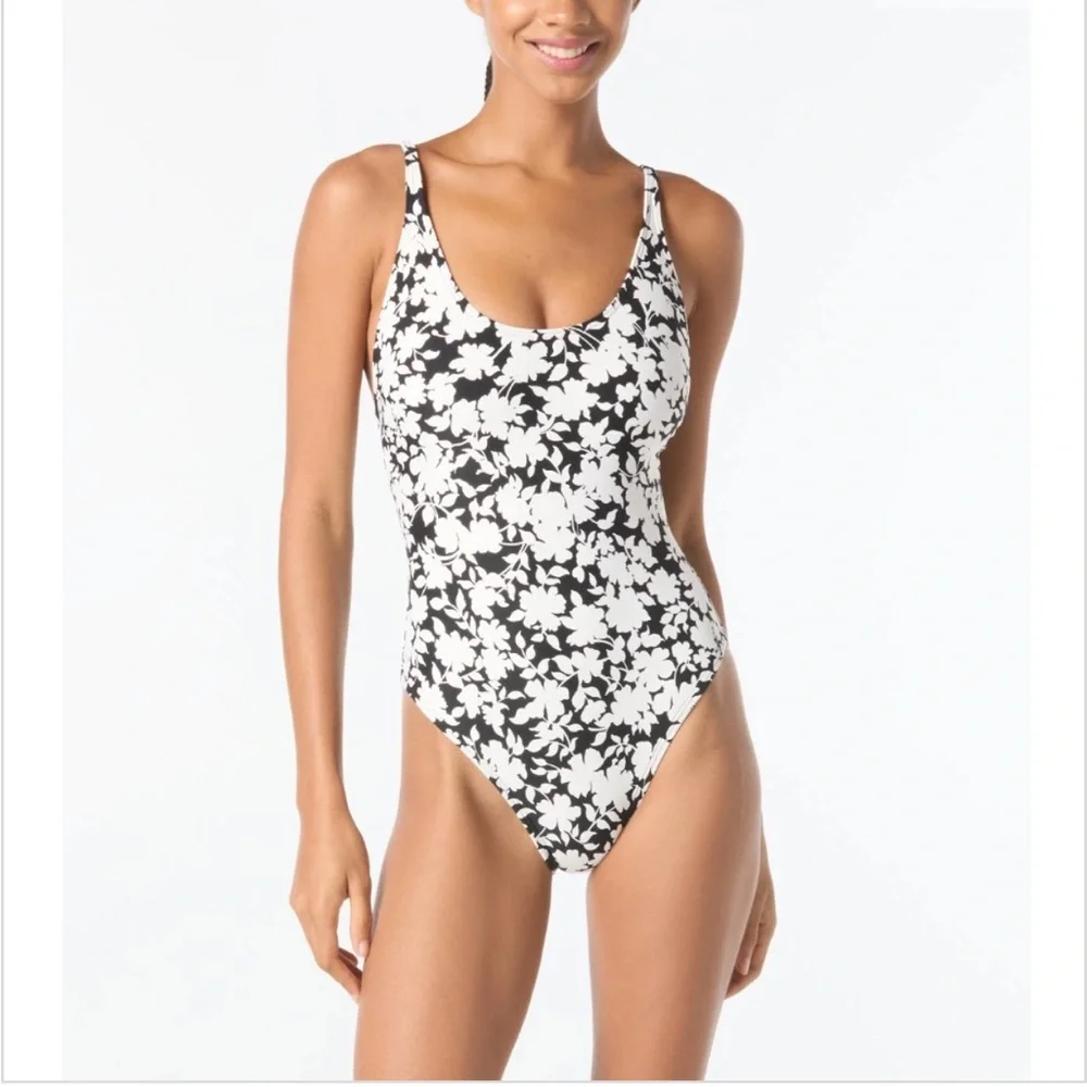 New MICHAEL Michael Kors Lace Back One Piece Swimsuit - Monotone Floral